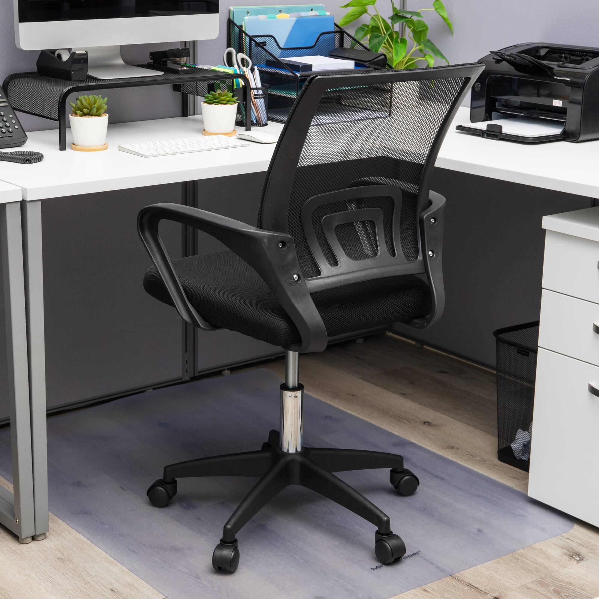 Mind Reader Office Chair with Wheels, Height Adjustable, Desk Chair, Office, 23"L x 21"W x 34.25-38"H, Black